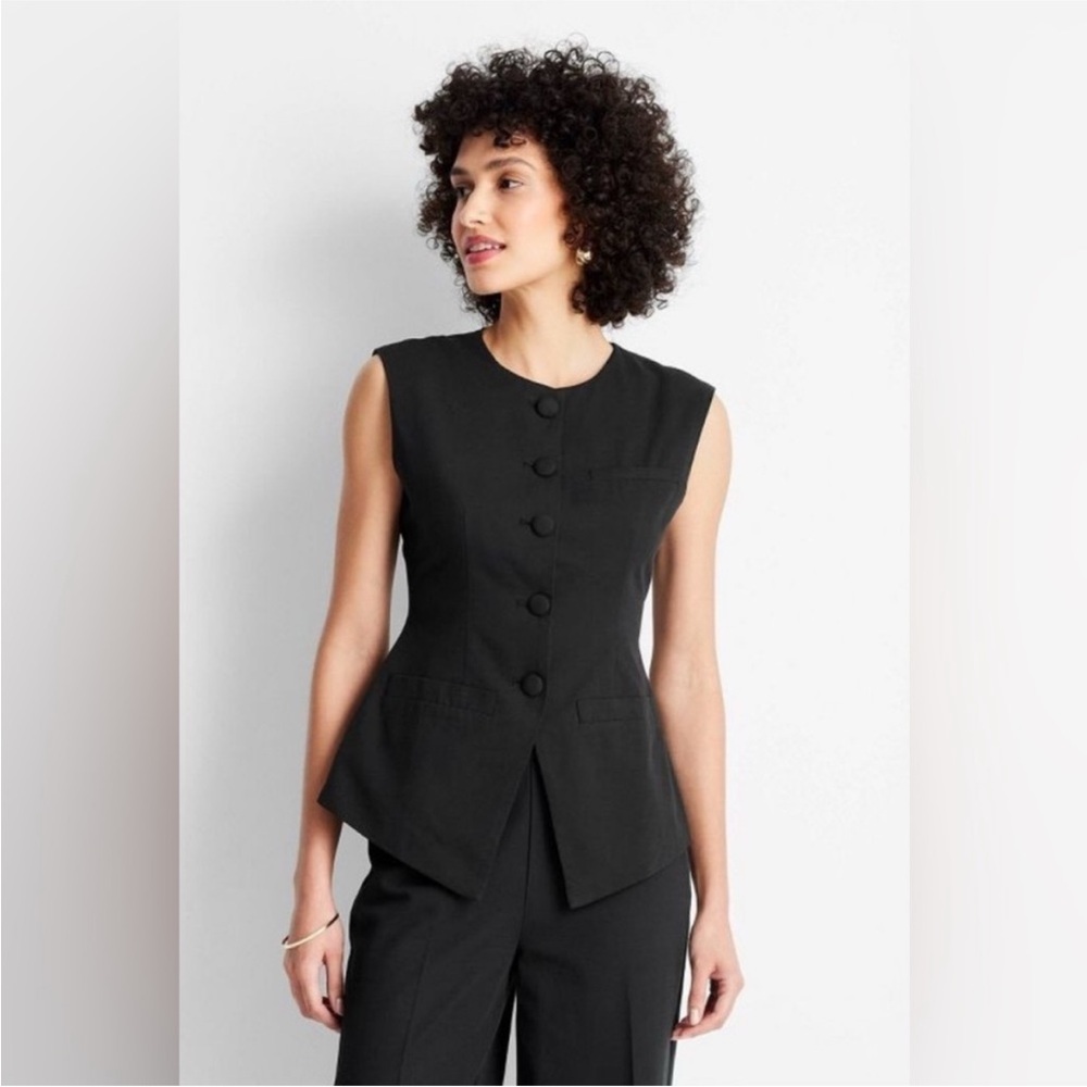 Future collective jenee naylor Black Button-Up Vest Sz 12 NWT